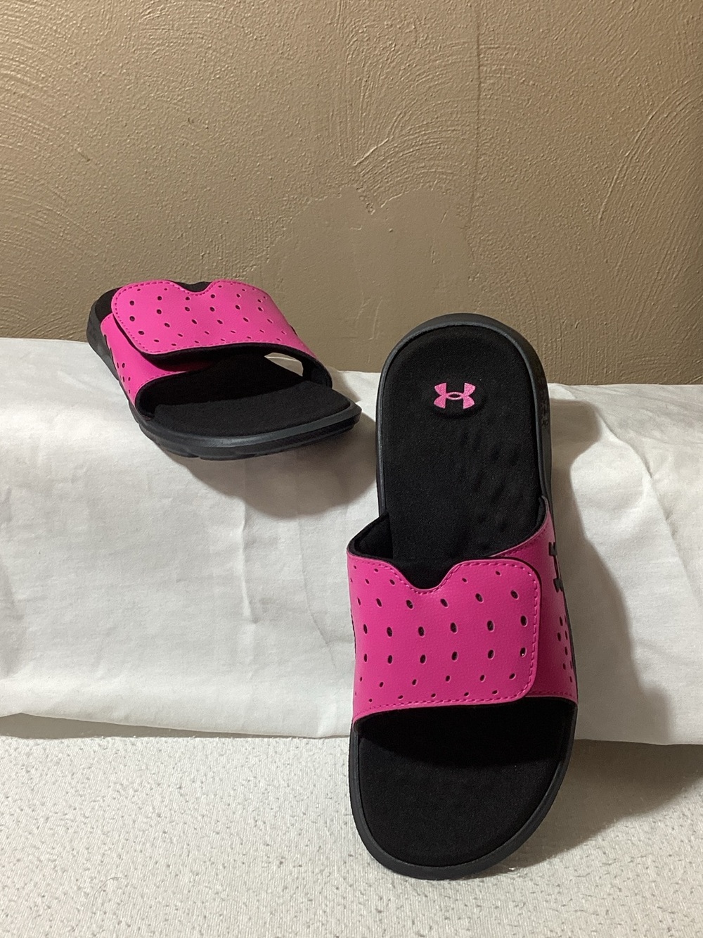 Under Armour Pink and Black Kids Slide Sandals
